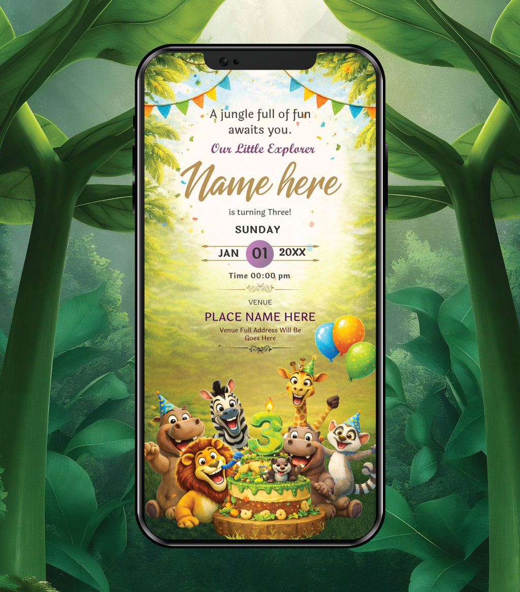 Digital Jungle Birthday Invitation Card for Children | Playful Animal Theme | IM-2914